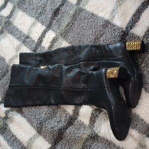 Kurt Geiger Mayfair 55 black leather over the knee heel boots rhinestonee Heels